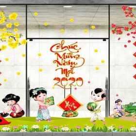 Thiết kế decal dán kính trang trí tết dành cho căn hộ chung cư