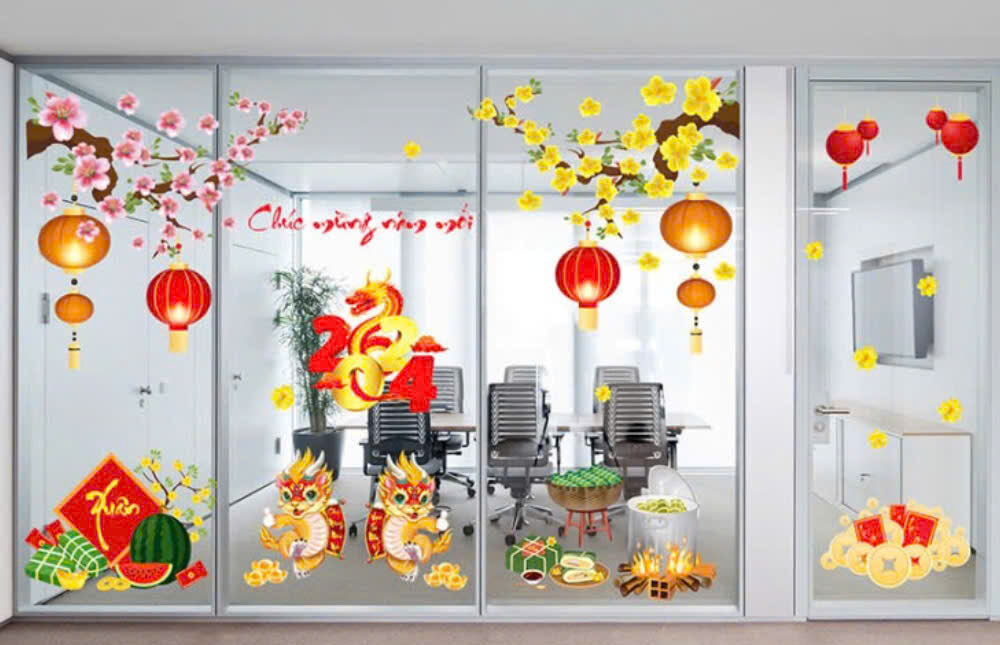 trang tri tet 1 1 e1756204976584 Decal dán kính trang trí tết văn phòng công ty