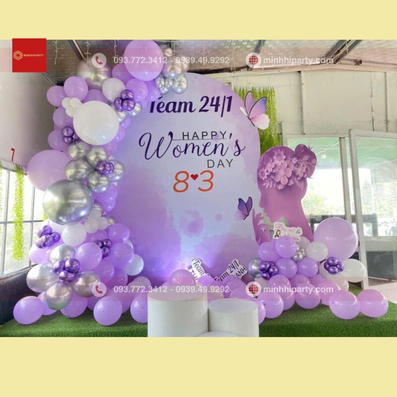 Trang trí sân khấu 20/10 với tone màu tím pastel