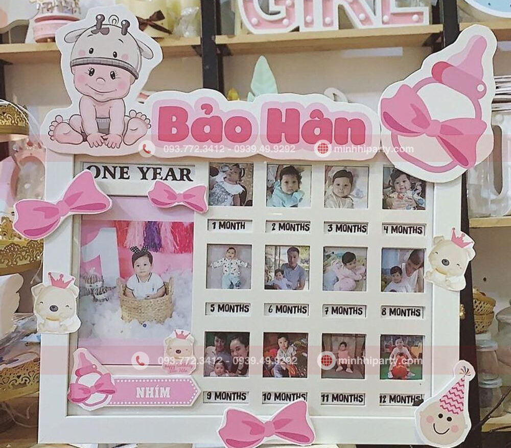 phu kien trang tri sinh nhat 2 1 1 e1754368145994 Bảng tên bé và khung ảnh bé được thiết kế theo mười hai tháng tuổi của bé
