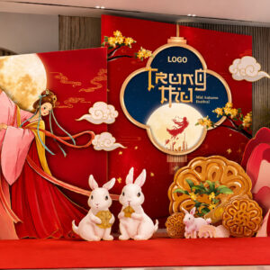 Mẫu trang trí trung thu tone đỏ kết hợp hình ảnh chị Hằng