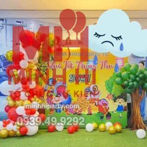Trang trí sự kiện trung thu tại nha khoa với backdrop trang trí bong bóng thực hiện bởi Minh Hi Party