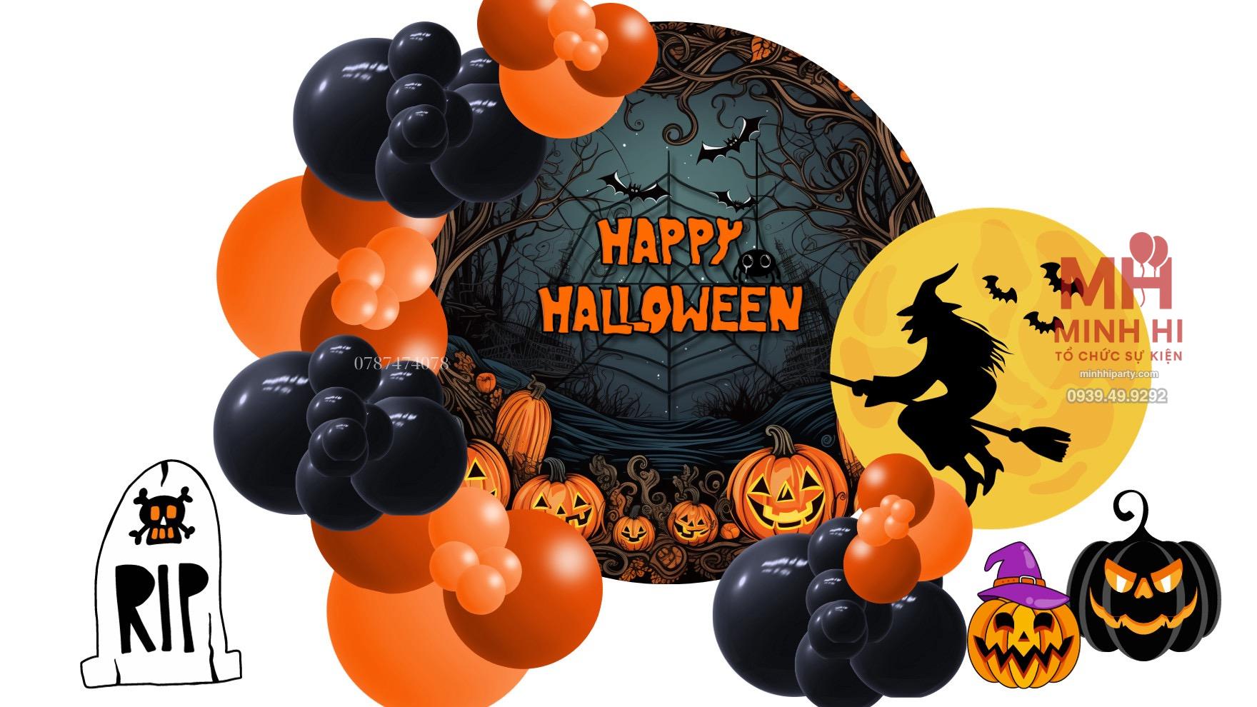 Trang tr su kien halloween3618 Trang trí halloween với backdrop cổ điển đơn giản