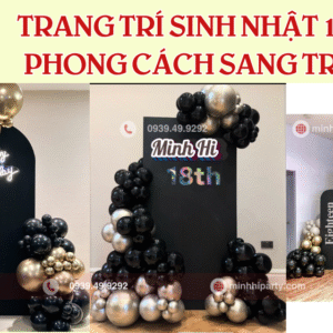 Mẫu trang trí sinh nhật tuổi 18 tone đen vàng sang trọng