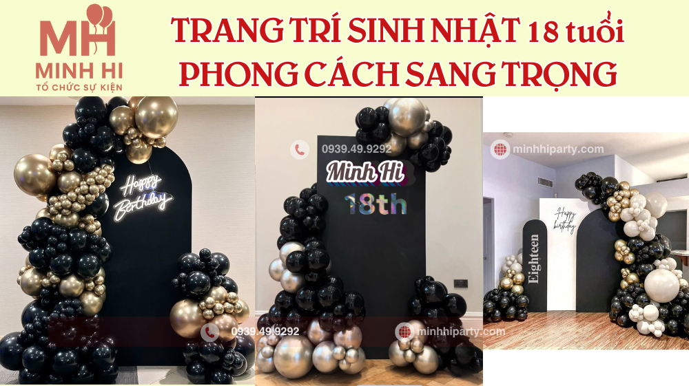 Trang tri sinh tuoi 18 phong cach sang trong 14 Mẫu trang trí sinh nhật tuổi 18 tone đen vàng sang trọng