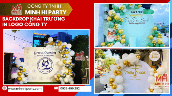 Dịch vụ thi công backdrop trang trí khai trương in logo thương hiệu
