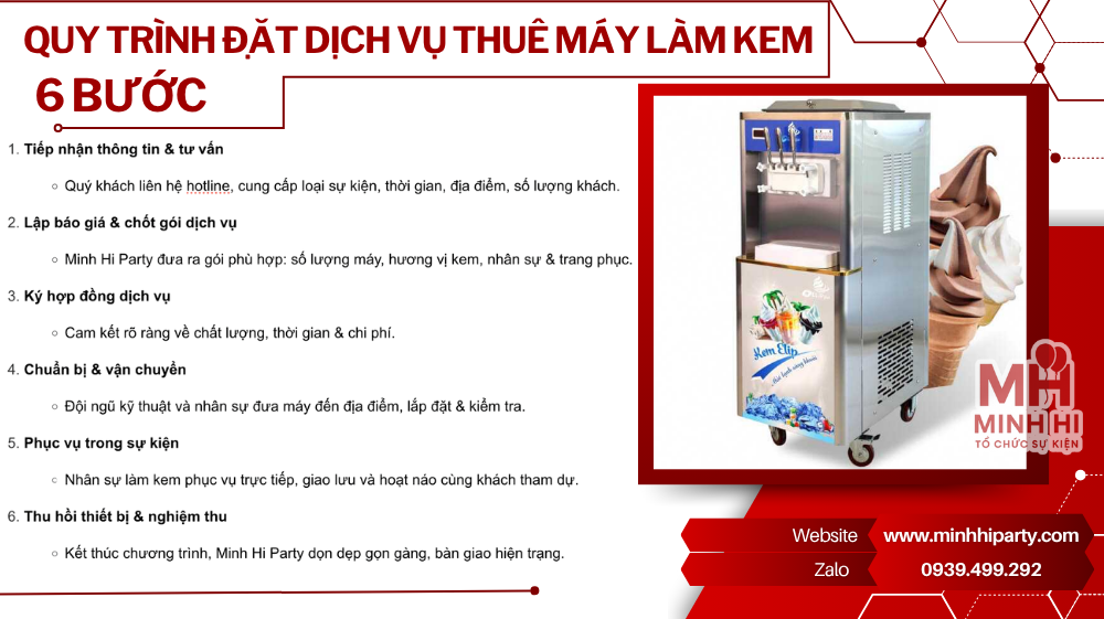 quy trinh dat dich vu thue may lam kem tai minh hi party Quy trình thuê máy làm kem tại Minh Hi Party