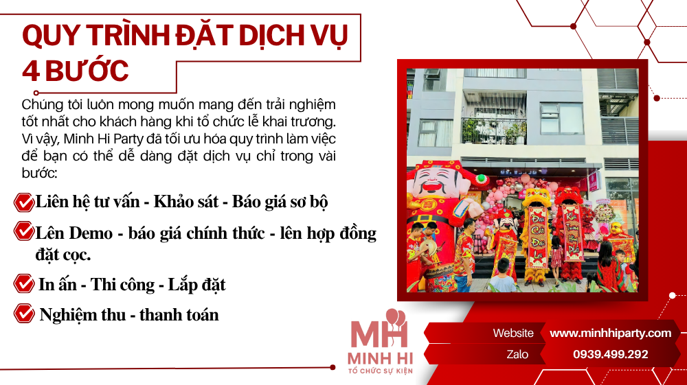 Quy trình đặt dịch vụ trang trí khai trương tại Minh Hi Party