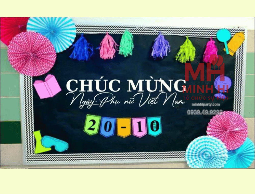 trang tri 20 10 1 1 Trang trí bảng cho lớp học với giấy màu và ruy băng
