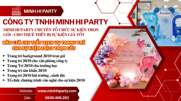 Báo giá trang trí 20/10 trọn gói 20/10 tại Minh Hi Party