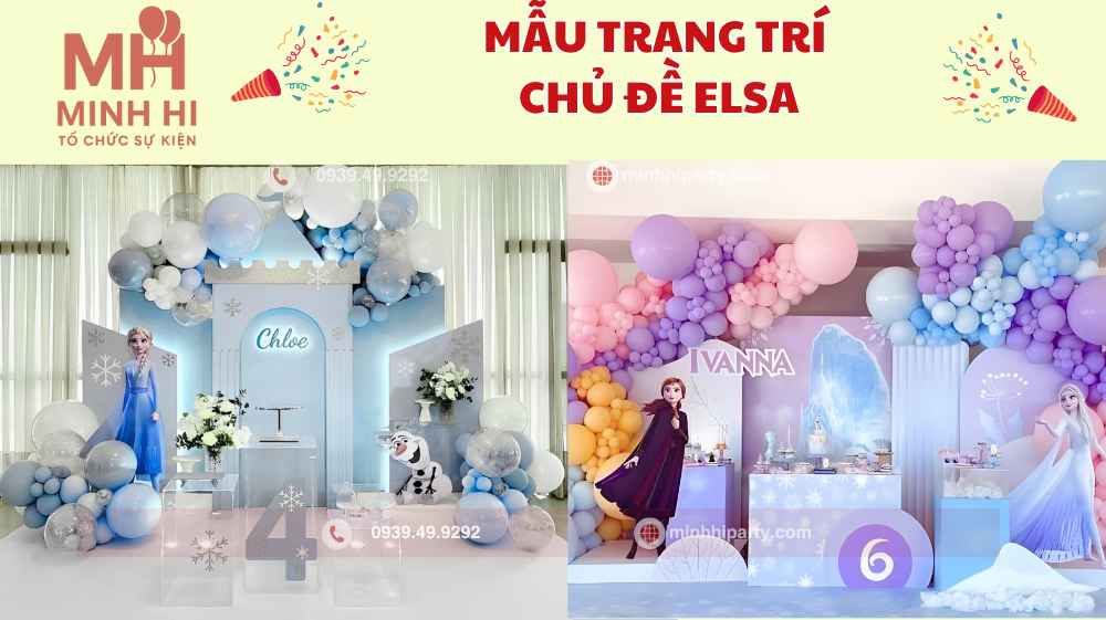 Backdrop chủ đề Elsa viền LED ốp nỏi 3D sang trọng