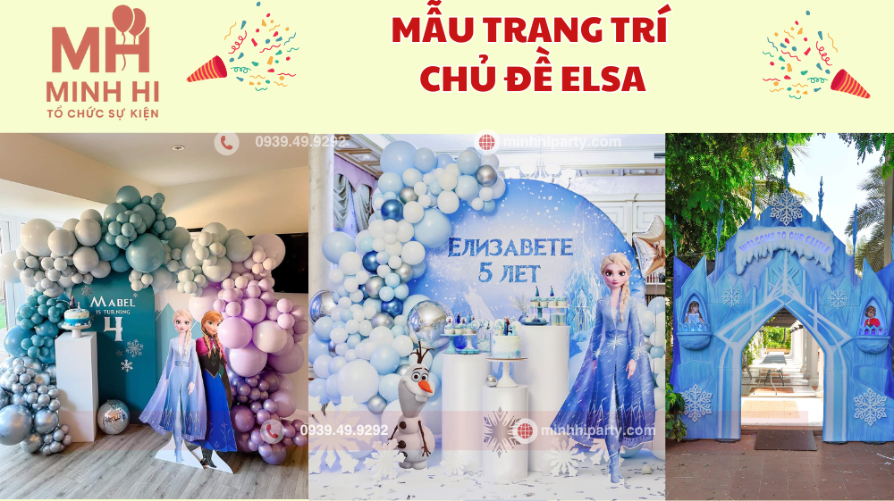 Trang trí backdrop sinh nhật, cổng chào chủ đề Elsa