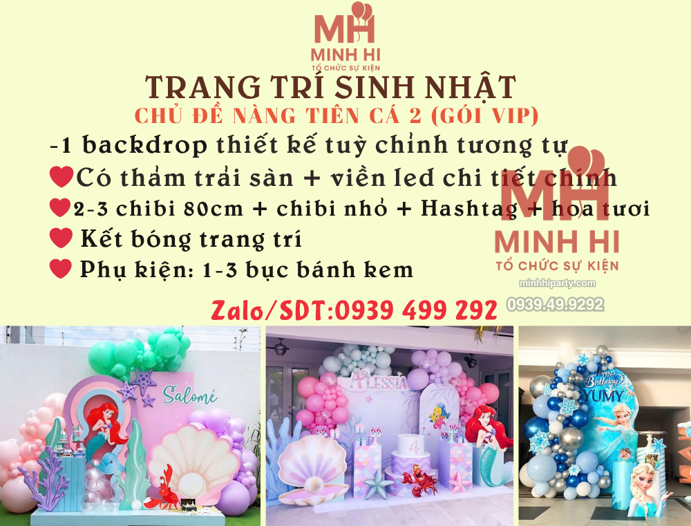 trang tri chu de nang tien ca 2 Gợi ý các mẫu trang trí sinh nhật chủ đề nàng tien cá sang trọng