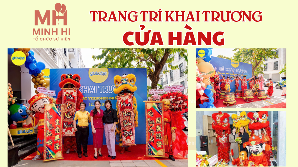 trang tri khai truong cua hang tong hop 04 Trang trí khai trương cửa hàng truyền thống kết hợp lân sư rồng