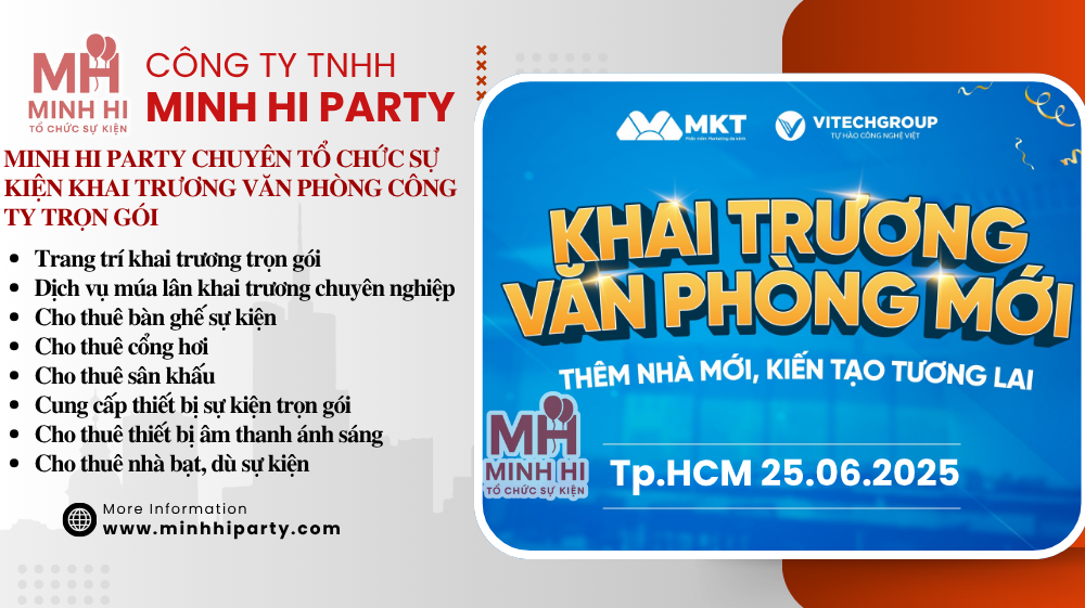 trang tri khai truong van phong cong ty tron goi 09 Minh Hi Party đơn vị chuyên trang trí khai trương văn phòng công ty trọn gói tại HCM