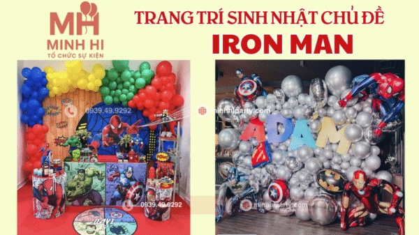 Trang trí phông nền cổng chào bong bóng chủ đề Ironman