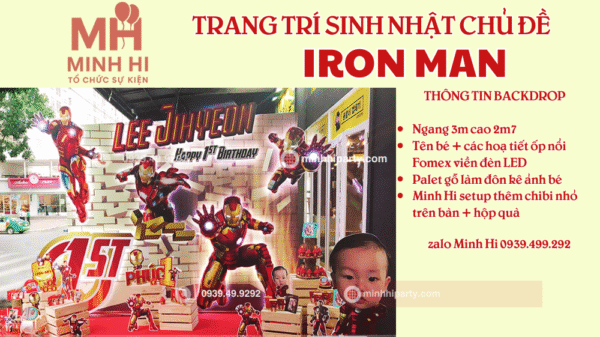 Trang trí sinh nhật chủ đề Ironman 3D với đèn LED nổi bật