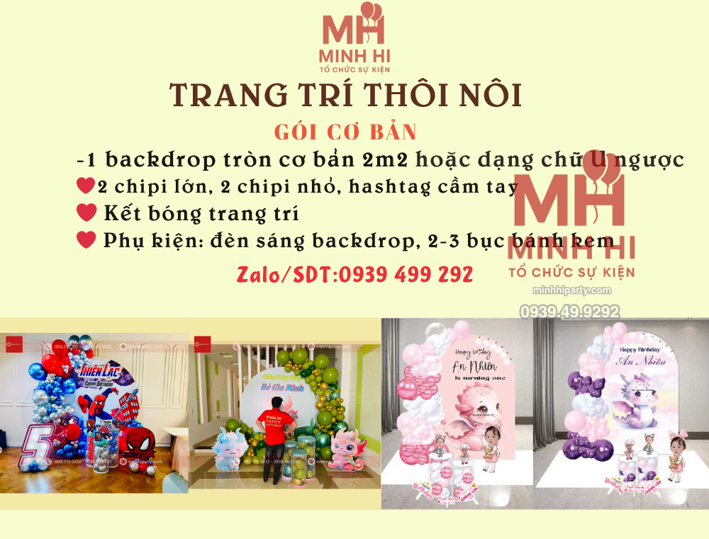 trang tri thoi noi goi co ban 2 Các gói trang trí thôi nôi cơ bản 3 tại Minh Hi Party