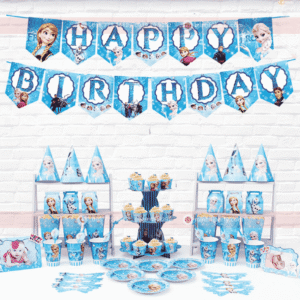 Đồ trang trí sinh nhật chủ đề esla với dây happy birday cùng các vật dụng bằng giấy cùng chủ đề