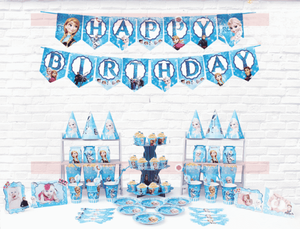 Đồ trang trí sinh nhật chủ đề esla với dây happy birday cùng các vật dụng bằng giấy cùng chủ đề
