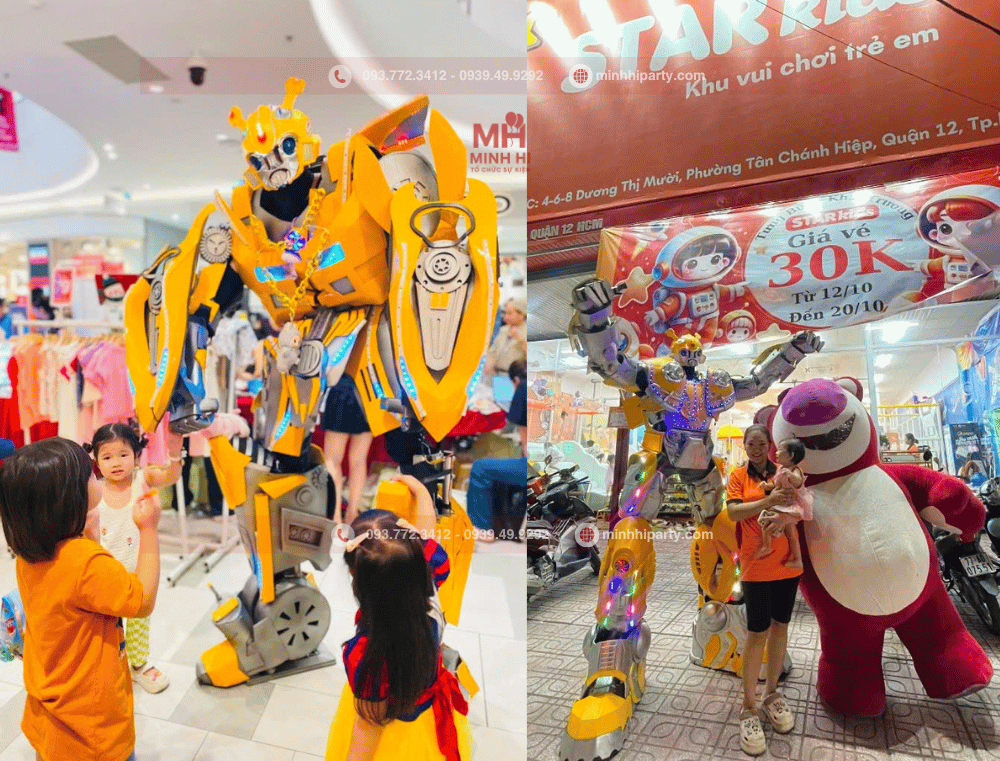 Cho thue mascot robot khổng lồ với các nhân vật các bé yêu thích
