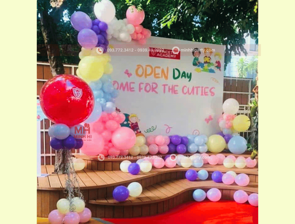 Trang tri khai giang 11 Dịch vụ trang trí sân khấu khai giảng của Minh Minh Hi Party với trọn gói nhiều hạng mục