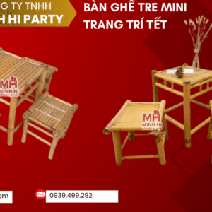 Bàn ghế tre mini dùng trang trí tiểu cảnh tết