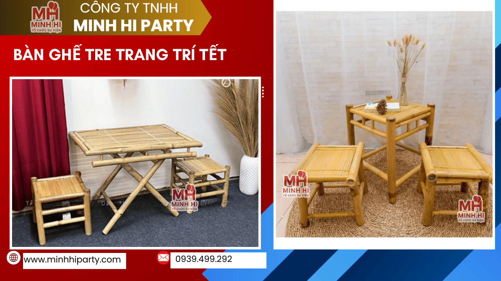 ban ghe tre trang tri tet phu kien trang tri tet Bàn ghế tre trang trí tết Minh Hi Party