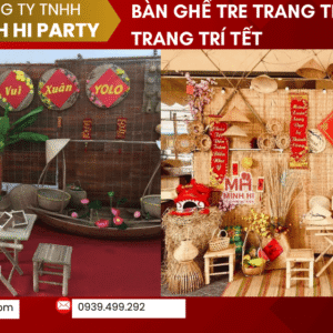 Trang trí tết với bàn ghế tre