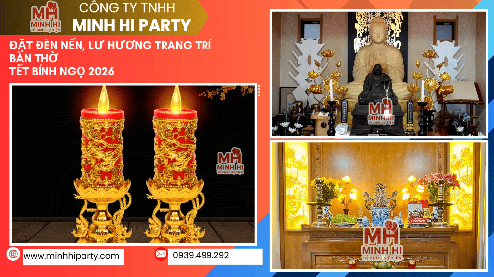 bay tri ban tho ngay tet binh ngo Hình ảnh đèn nến, lư hương trang trí bàn thờ ngày tết