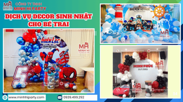 Decor sinh nhật bé trai tại nhà do Minh Hi Party thực hiện