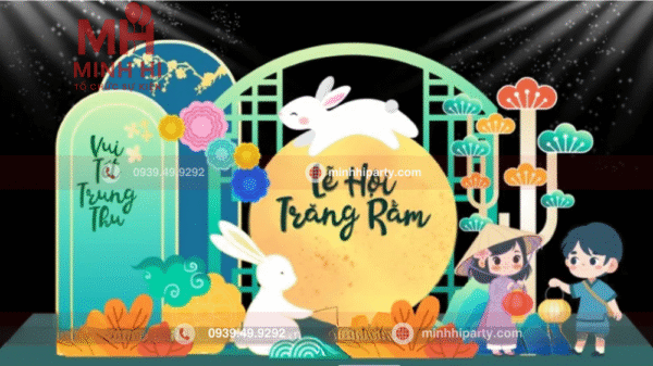 Không gian trang trí trung thu với các tone màu pastel nhẹ nhàng hiện đại
