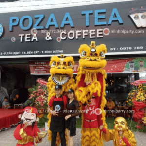Múa lân khai trương cửa hàng coffee