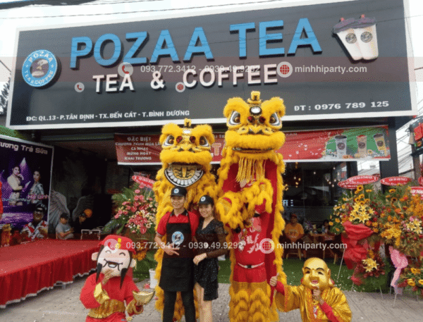 Múa lân khai trương cửa hàng coffee