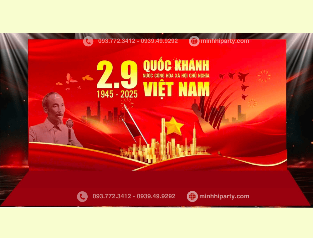 trang tri background 29 cho nha van hoa Mẫu thiết kế background 2/9 phù hợp cho khu dân cư-nhà văn hoá
