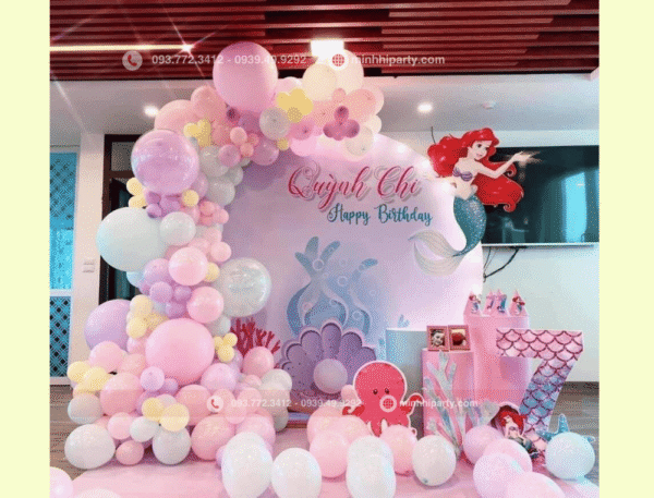 Trang trí sinh nhật bé gái Quỳnh Chi với tone màu pastel theo chủ đề nàng tiên cá