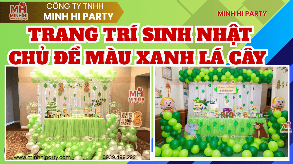 trang tri sinh nhat chu de mau xanh la cay Trang trí sinh nhật chủ đề màu xanh lá cây