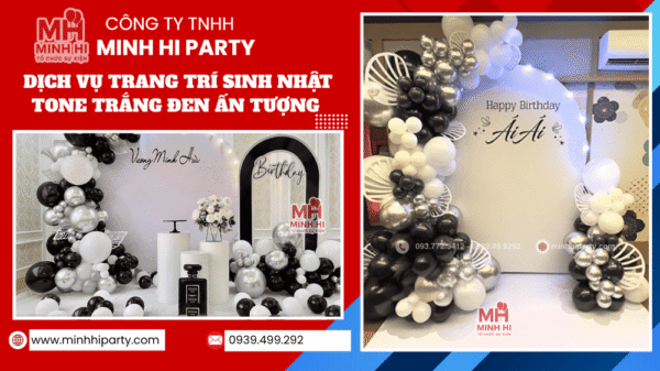 Trang trí sinh nhật tone màu trắng đen cho bé và người lớn