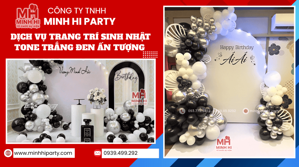 trang tri sinh nhat tone trang den Trang trí sinh nhật tone màu trắng đen cho bé và người lớn