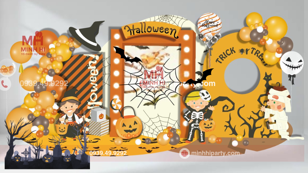 50 mau decor trang tri halloween 2025 9 Trang trí góc check-in halloween hiện đại