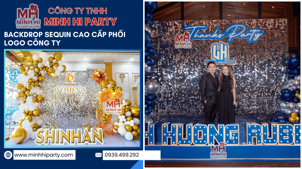 backdrop sequin cao cap phoi logo cong ty Mẫu trang trí sequin cho công ty