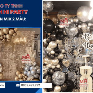 Dịch vụ trang trí sinh nhật chủ đề backdrop sequin lấp lánh mix 2 màu vàng bạc
