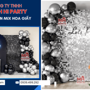 Trang trí sinh nhật người lớn với thiết kế trang trí Sequin kết hợp hoa giấy