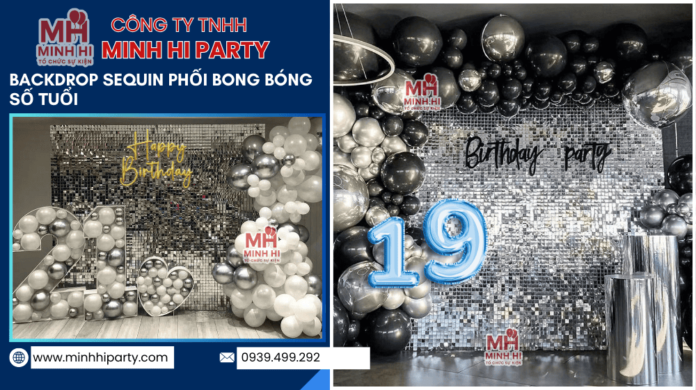 backdrop sequin phoi bong bong so tuoi Trang trí sinh nhật cho người lớn với mẫu Sequin phối bong bóng số tuổi
