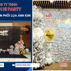 Mẫu trang trí sinh nhật người lớn - Backdrop Sequin phối lụa ánh kim
