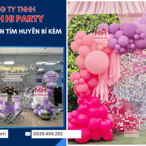 Trang trí sinh nhật người lớn với mẫu Backdrop Sequin tím huyền bí kèm đèn LED