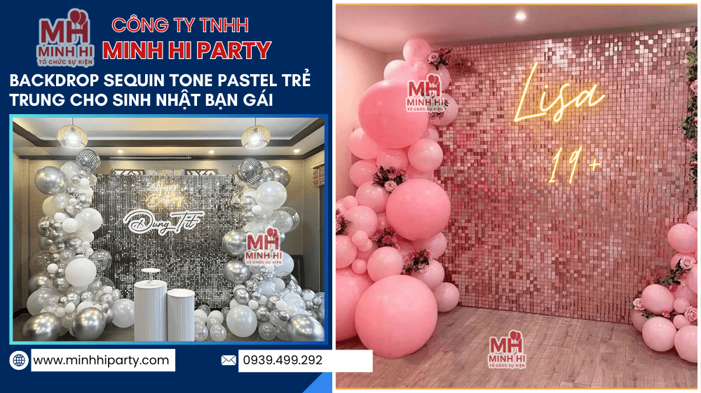 backdrop sequin tone pastel tre trung cho sinh nhat ban gai Mẫu backdrop Sequin trẻ trung tone pastel phù hợp trang trí tiệc sinh nhật bạn gái