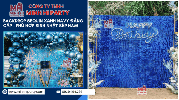 Trang trí sinh nhật backdrop Sequin xanh navy - Mẫu trang trí sinh nhật sếp