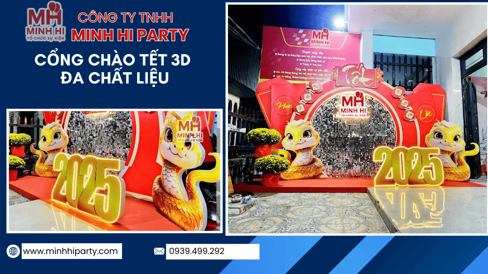 Trang trí cổng chào tết 3D viền LED hiện đại Minh Hi Party