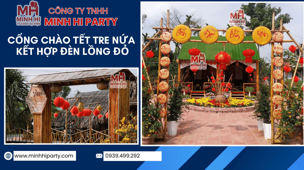 Cổng chào Tết tre nứa kết hợp đèn lồng đỏ